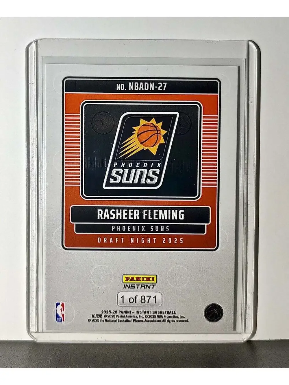 Rasheer Fleming Rookie 2025-26 Panini NBA #27 Draft Night Card Phoenix Suns